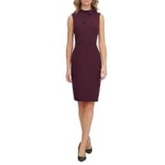 Calvin Klein Dress 10 Purple Plum Bow Neck Scuba Stretch Sheath Sleeveless - Picture 3 of 8